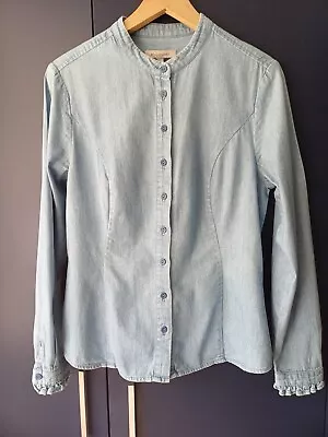 Bravissimo Curvy Chambray Light Denim Collarless Shirt Size 12 • £9.99