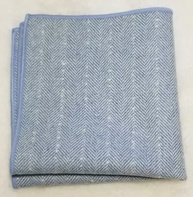 Wool Light Blue Herringbone Pocket Square • $15