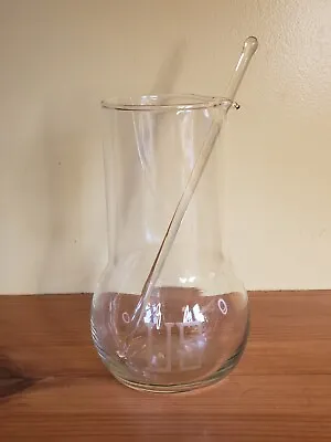 Vtg Etched Cocktail Clear Glass Martini Carafe Pitcher With Stirrer Stir Stick • $21.99