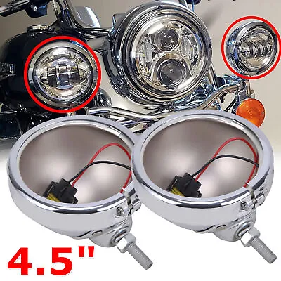 $37.99 • Buy Pair 4.5  Motorcycle LED Fog Passing Lights Auxiliary Lamp Chrome Housing Bucket