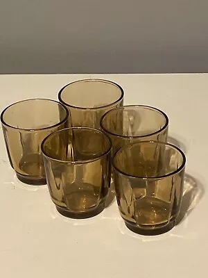 6- Vtg-tumblers/juice-vereco Duralex-amber Glass-made In France 2.75”h X 2.75”d • $25