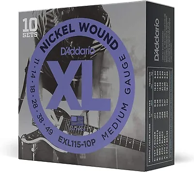 10 Sets EXL115 Electric Guitar Strings 11-49 Medium  D'Addario EXL115-10P • $54.99