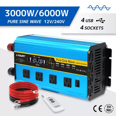 3000W 6000W  Power Inverter Pure Sine Wave DC 12v To AC 240v 4USB Camper Trip • $265.99