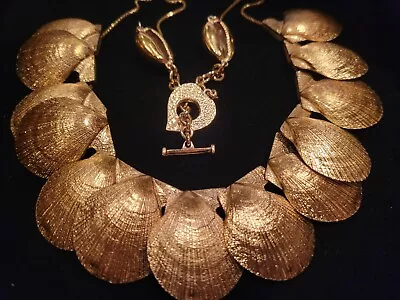 Couture Vtg Ysl Yves Saint Laurent Rive Gauche Paris Seashell Necklace Gold Long • $399.99