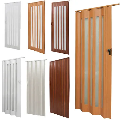 Folding Half Glazed 10mm PVC Sliding Door Bathroom Panel Divider Lockable Handle • £59.95