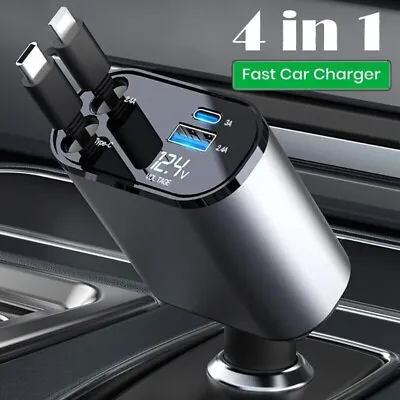 4 IN 1 Retractable Car Charger Cable Dual Port USB C PD Fast Charging Adapter • $17