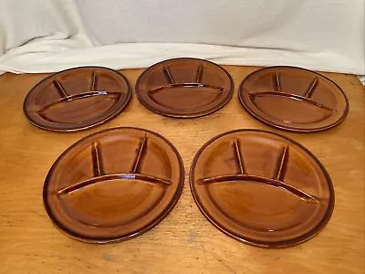 Vintage St. Clement Pottery French Brown Glazed Sushi Fondu Plates Set Of 5 • $18