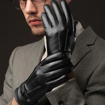 Fashion Men Black Winter Leather Motorcycle Full Finger Touch Screen Warm Gloves • $5.20