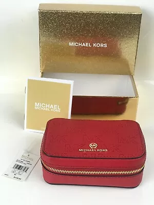 Michael Kors MK Signature Logo Jet Set Charm Small Jewelry Case Crimson Red NWT • $53.99