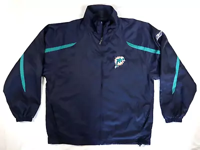 REEBOK Miami Dolphins Size L Windbreaker NFL Team Logo Field Jacket VTG • $24.99