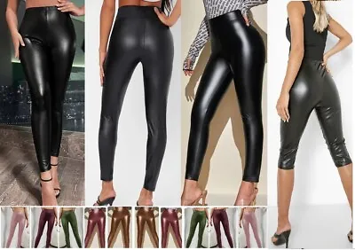 £5.49 • Buy Women Sexy High Waist PU Elastic Full Length Wet Leather Look Fitted Leggings UK
