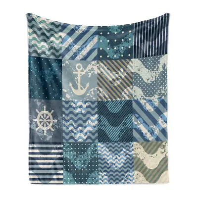 Nautical Soft Flannel Fleece Throw Blanket Anchor Grunge Naval • £30.99