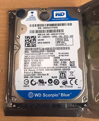 Western Digital 320gb 2.5  Sata Drive - Wd3200bpvt - 75zest0 - 03mxth • £9.50