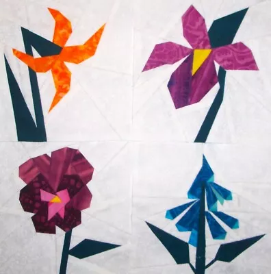 4 Paper Pieced ASSORTED FLOWERS BATIK/COTTON Quilt Blocks Mini Quilt Top - Wendy • $21.50