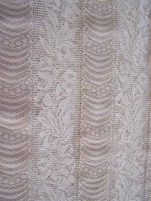 Antique French LONG FLORAL FILET LACE Cotton CURTAIN • $27.99