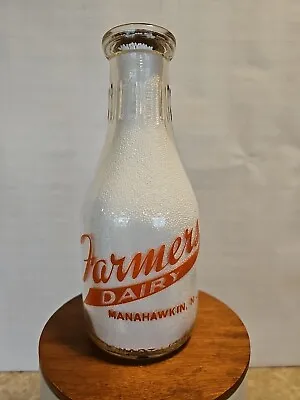 Tall Round Pyro Quart Milk Bottle Farmers Dairy Manahawkin NJ New Jersey Sparkly • $55