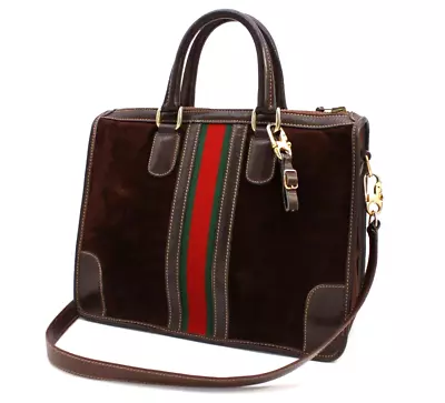 Gucci Vintage Bag Boston Shoulder Bag Sherry Suede Leather Brown Authentic • $538