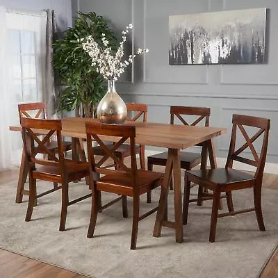 Sambora Farmhouse 7 Piece Dining Set W/ Rich Mahogany Chairs • $940.78