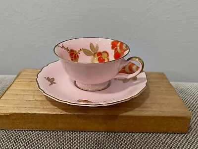 Antique Rosenthal Pink Porcelain Miniature Tea Cup & Saucer W Red & Gold Flowers • $115