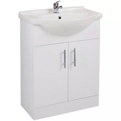 550mm 2 Door Vanity Unit & Basin Gloss White • £109