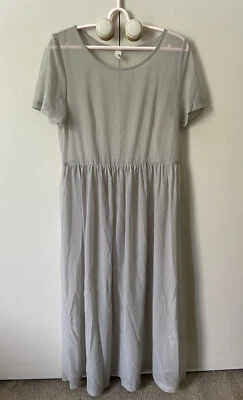 $8.88 • Buy Asos Stretchy Mesh Net See Thru Tshirt MIDI To Long Dress SiZe 12 Grey Stain