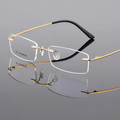 Men's Ultra Light Flexible β-Titanium Rimless Eyeglasses Frame Rectangle Glasses • $25.95