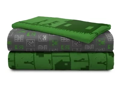 Minecraft Icon Adventure 4 Piece Full Size Sheet Set 2 Pillowcases Flat Fitted • $19