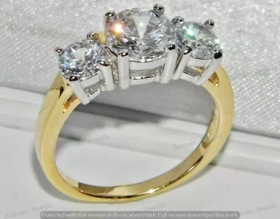 4.00Ct Round Cut Moissanite Three-Stone Engagement Ring 14K Two-Tone Gold Plated • $89.84