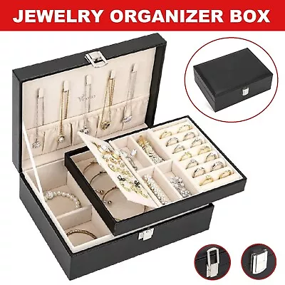 Jewelry Organizer Case Box Holder Storage Earring Ring Velvet Display Leather • $23.99