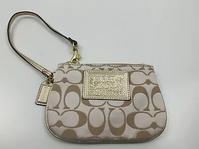 Coach Signature Poppy Beige Gold Wristlet Pouch Wallet • $29.99