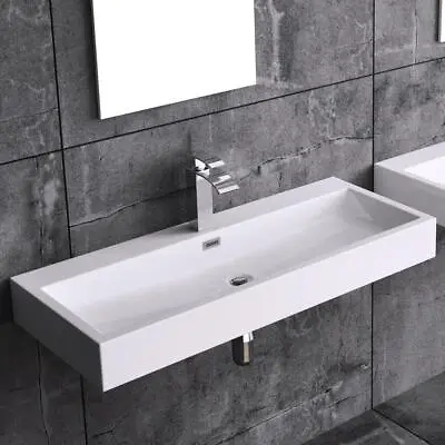 Bathroom Wash Basin Sink Stone Resin Wall Hung Countertop Slotted Waste 1000mm • £98.85
