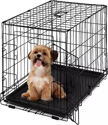 Foldable Dog Crate Wire Metal Dog Kennel W/Divider Panel Leak-Proof Pan & Prote • $54.78