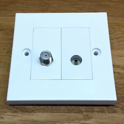 Kauden Satellite F Type Socket+Coax Aerial Socket Modules In Faceplate TV Outlet • £4.99