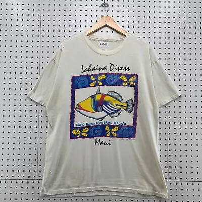 Vintage Fish Maui Shirt Mens Large White Single Stitch Colorful Made USA 22.5x30 • $19.99