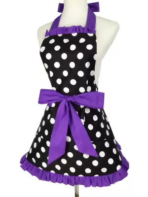 Ladies Polka Dots Ruffle Apron With Pocket Lace Up Home Cafe Florist Workwear • $26.83