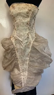 Cutom Steampunk Strapless Ivory W/Gold Accents Fitted Bodice Gown-Size Small • $74.59