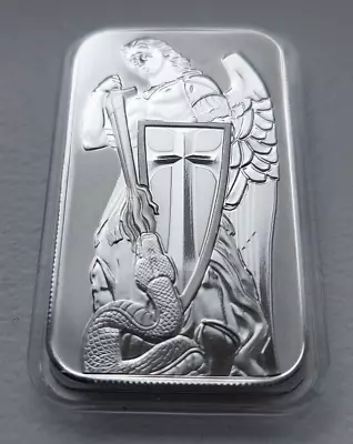 1 Oz  Archangel Michael   .999 Fine Silver Bar In Protective Capsule *NEW * • £38.50