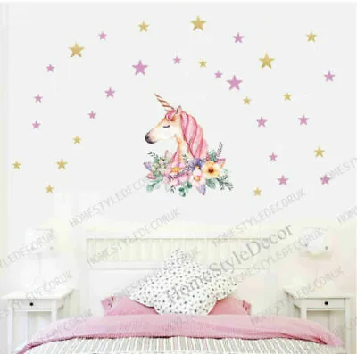 £4.99 • Buy Colorful Magical Unicorn Horse Stars Kids Room Wall Stickers Girls Room Decor