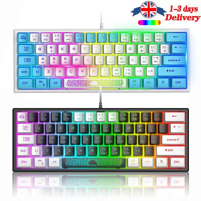 60% Mechanical Feed Gaming Keyboard LED Backlit Compact 61 Keys Mini Wired • £21.99