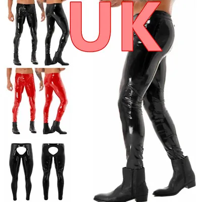 UK Men Leather Pants Zipper Crotch Tights Gothic Motorcycle Trouser Biker Pants • £7.59