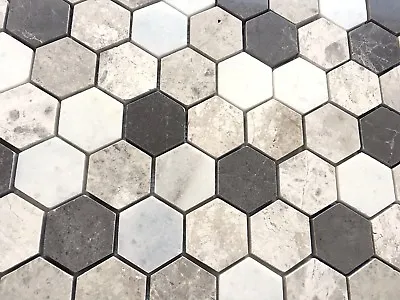Carrara Gray Mix 2  Hexagon Marble Mosaic Wall And Floor Tile Geometric Kitchen • $19.99