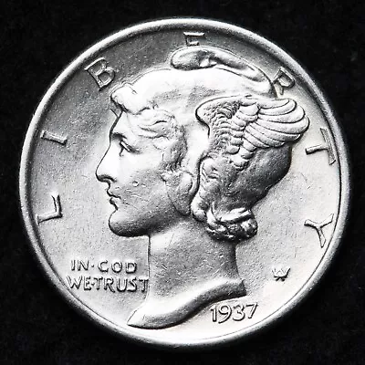 1937 Mercury Silver Dime AU FREE SHIPPING  • $12.44