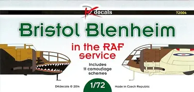 DK Decals 1/72 BRISTOL BLENHEIM British Bomber • $22.20