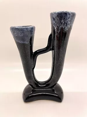 Vintage Van Briggle Pottery Drip Glaze Double Bud Vase Dark Blue • $14.50