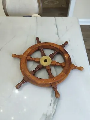 Vintage 18  Hand Crafted Wood And Brass Six Spoke Ship's / Boat's Steering Wheel • $75