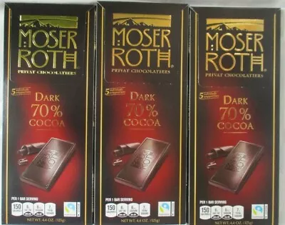 3 MOSER ROTH PREMIUM CHOCOLATE DARK 70% COCOA 5-BAR 4.4-oz PACKS • $11.99