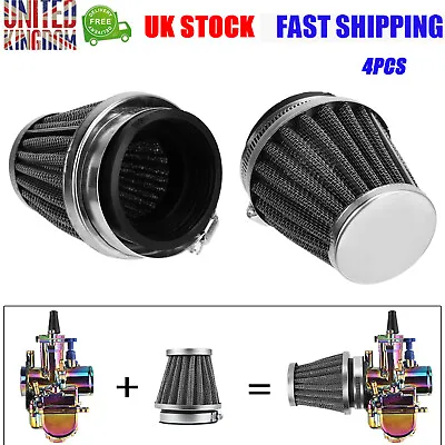 4x Universal Motorcycle 50mm Air Intake Filter Air Cleaner For Honda Suzuki • £14.99