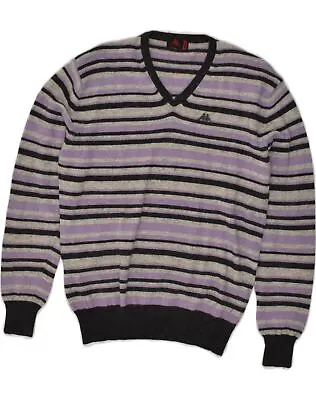 ROBE DI KAPPA Mens V-Neck Jumper Sweater Medium Purple Striped AK70 • £16.58