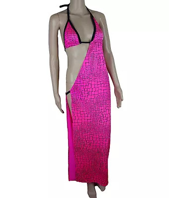 Long Pink Dress Cut Out Lap Dance Outfit Pole Wear Sexy Stripper Gown Size 10 12 • £17.99