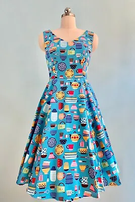 $40 • Buy EVA ROSE 1X  Blue Kitchen V-neck Pin-up Style Dress By Eva Rose With Pockets